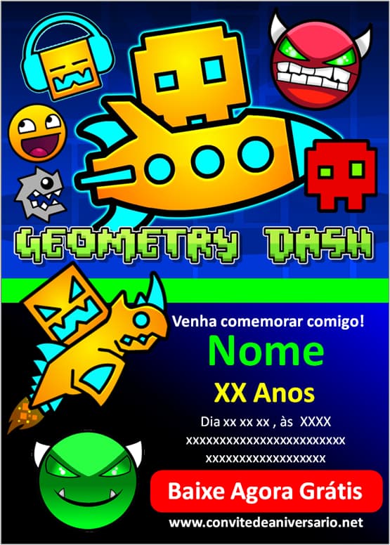 convite geometry dash para meninos